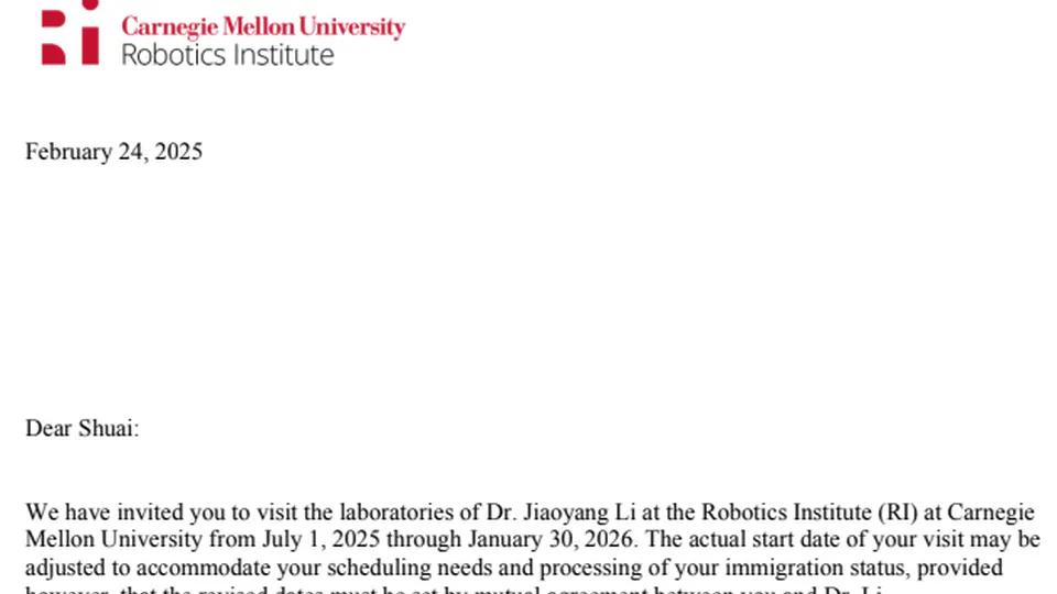 🎇 Summer and Fall Research Intern offer from CMU RI!